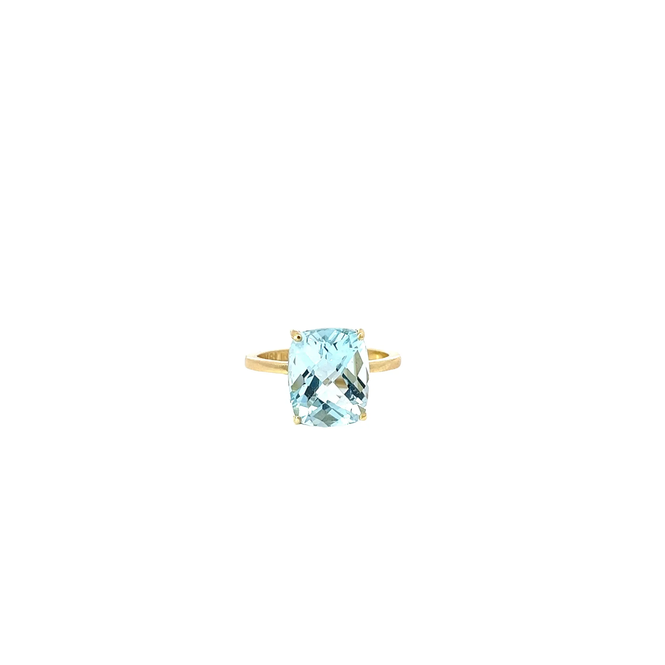 18K YELLOW GOLD 4CT CUSHION CUT CHECKER BOARD CUT TOPAZ RING