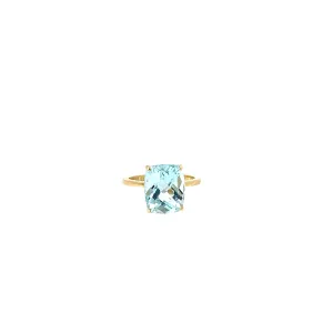 18K YELLOW GOLD 4CT CUSHION CUT CHECKER BOARD CUT TOPAZ RING