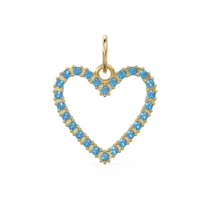 22.6mm 14K solid Yellow Gold Swiss Blue Topaz Large LOVE Heart Charm Necklace Pendant