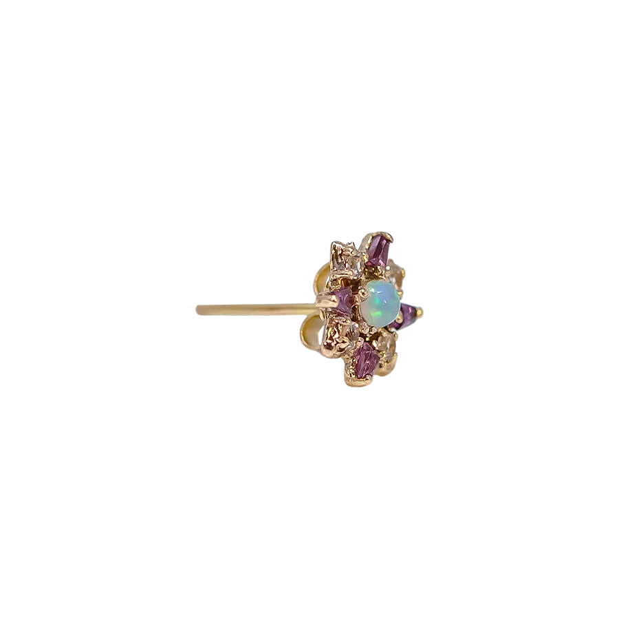 3 MM SQUARE OPAL AND MORGANITE STUD EARRINGS