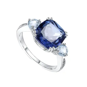 5.22 Ct Natural Lolite Blue Mystic Quartz Engagement Ring