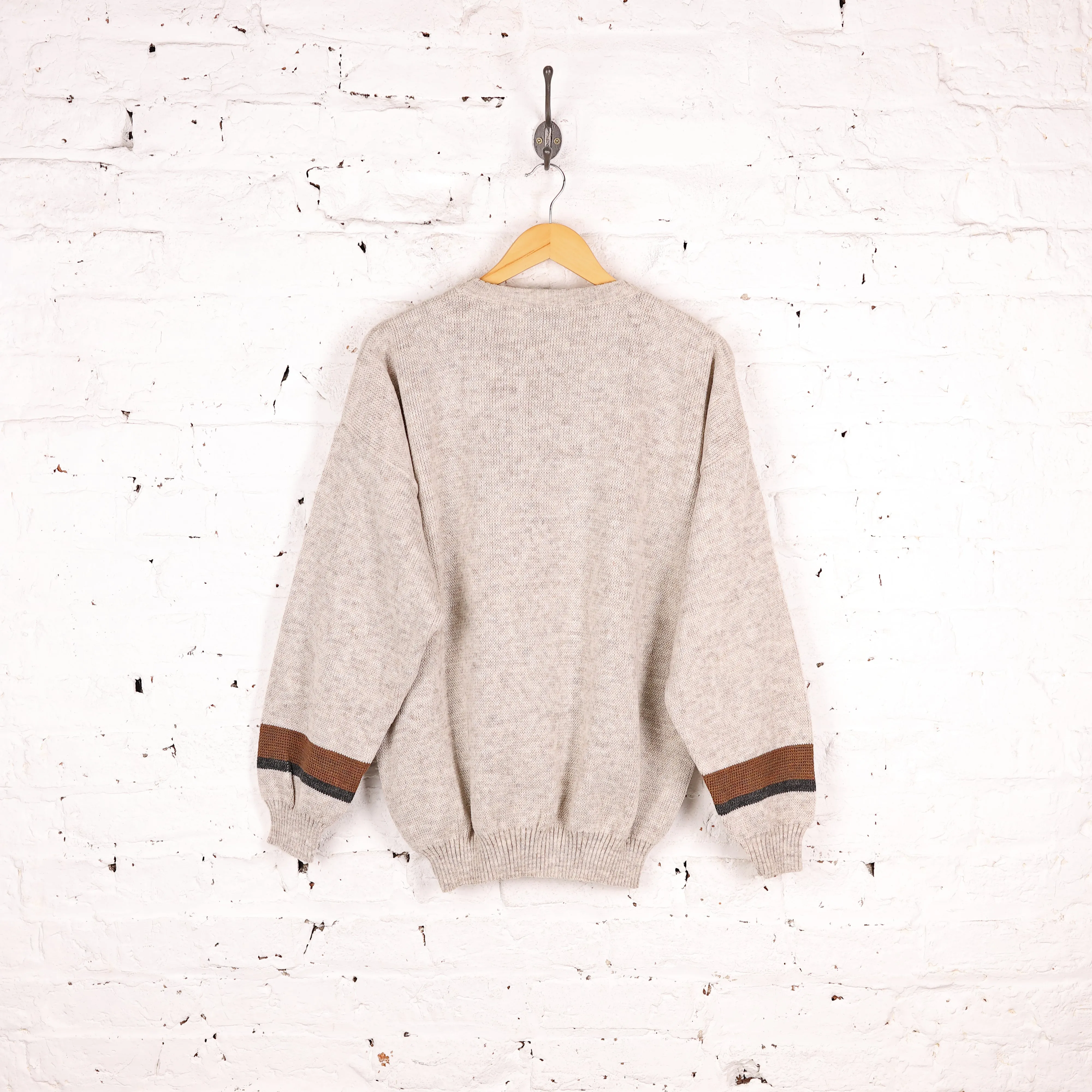 90's Pattern Knit Jumper - Beige - L