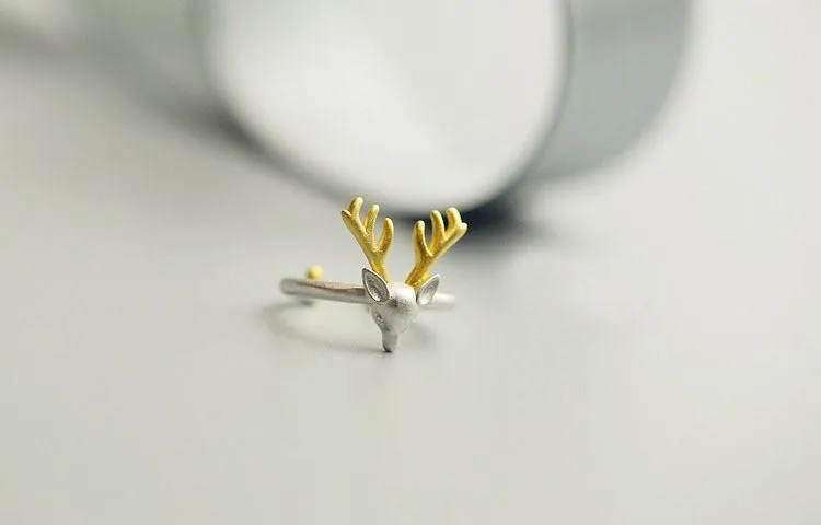 925 Sterling Silver Deer with Antlers Ring