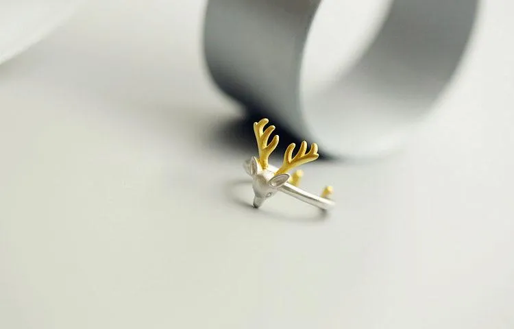 925 Sterling Silver Deer with Antlers Ring