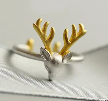 925 Sterling Silver Deer with Antlers Ring