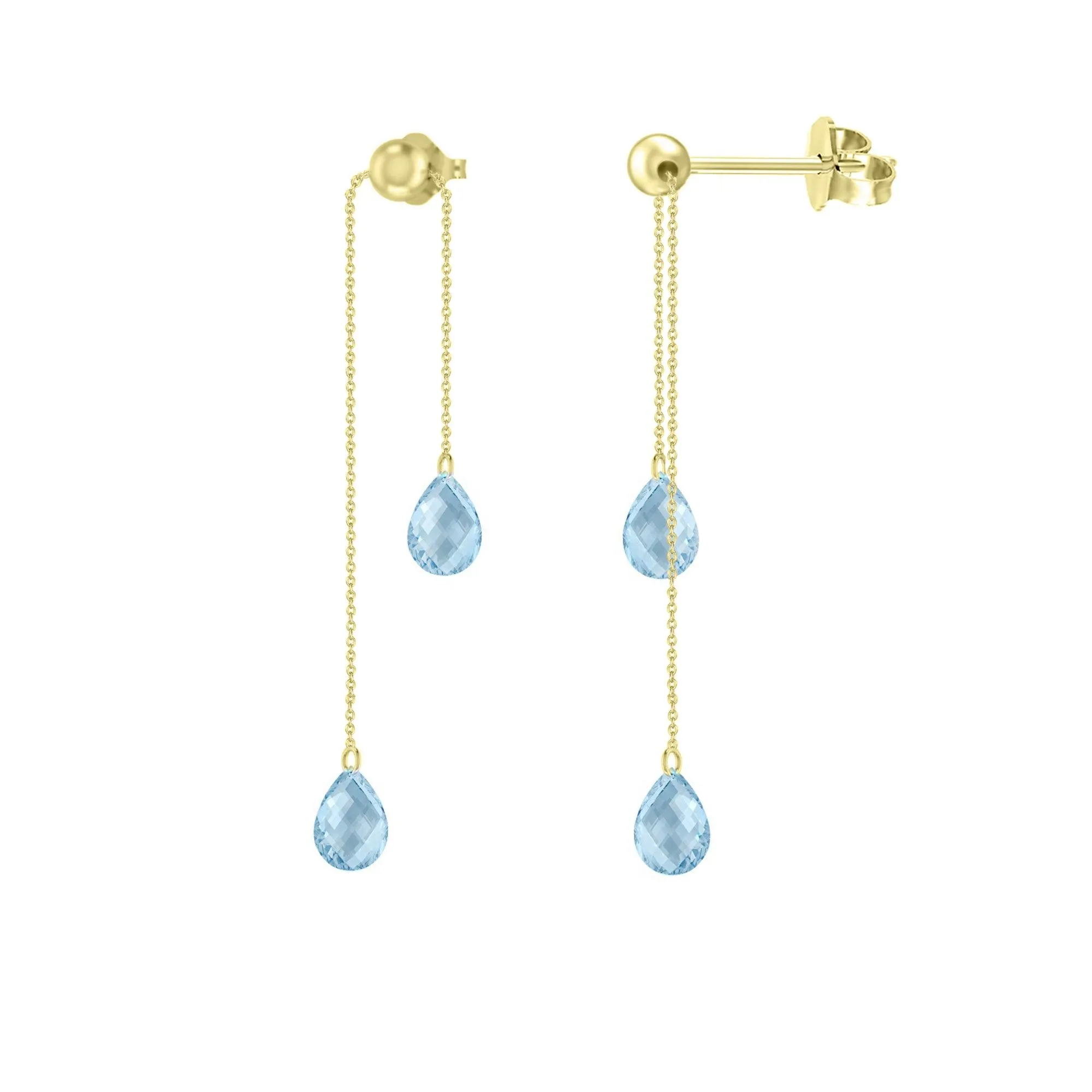 Adjustable Sky Blue Topaz Dangle Earrings in 10K Yellow Gold