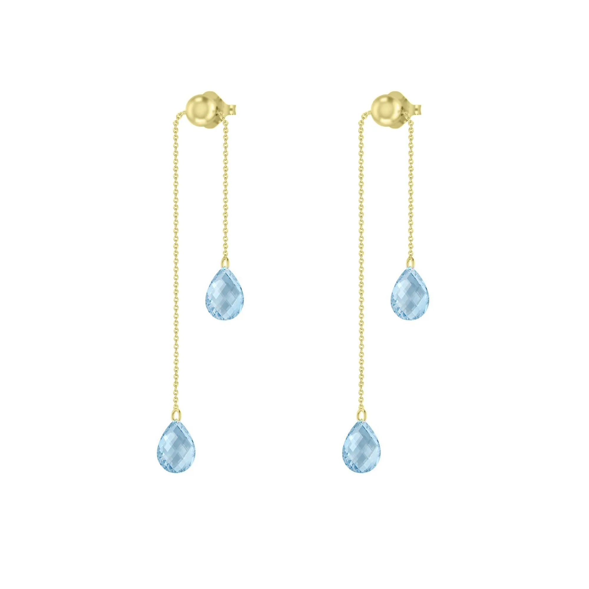 Adjustable Sky Blue Topaz Dangle Earrings in 10K Yellow Gold