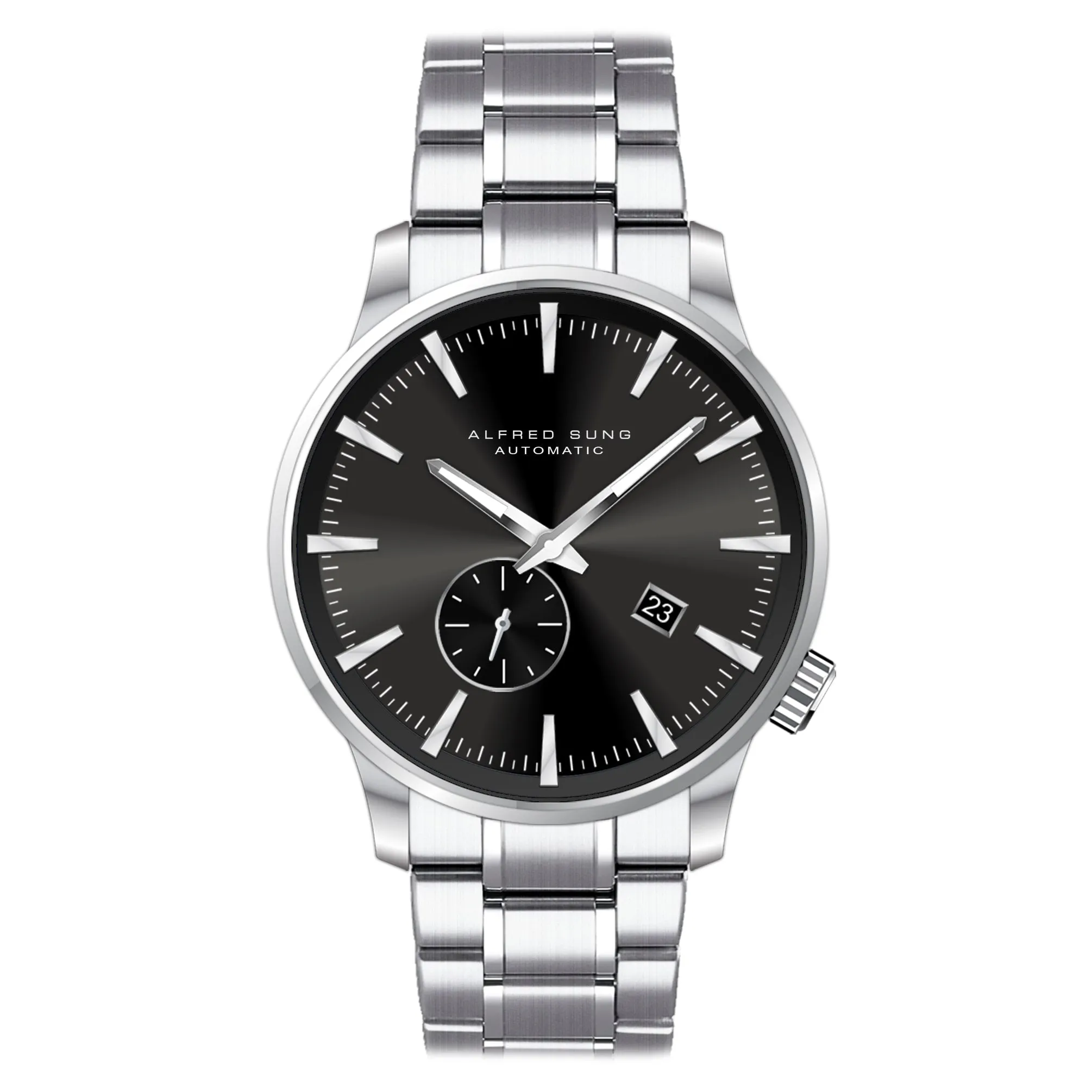 Alfred Sung Automatic II Black Sunray Dial Silver Bracelet Men's watch
