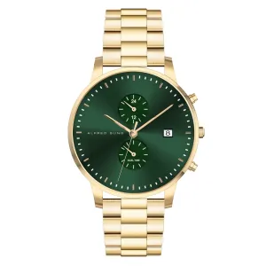 Alfred Sung Dual Time with Date Green Dial Gold Bracelet watch