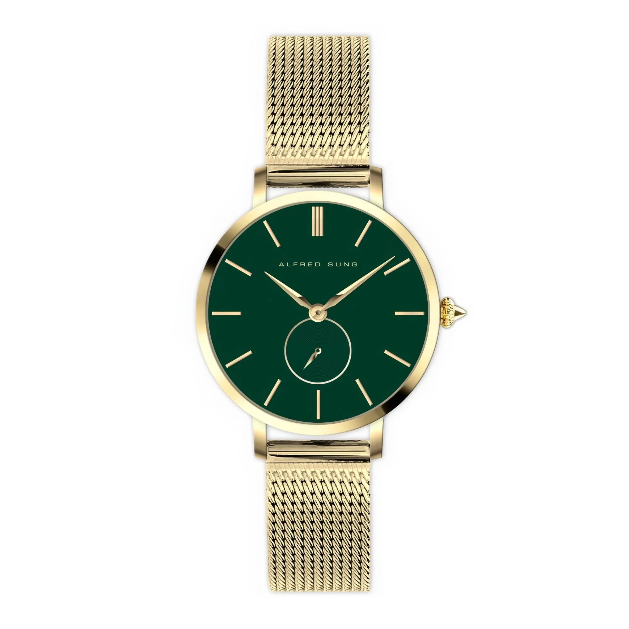 Alfred Sung Serenity Green Dial Gold Bracelet Ladies watch
