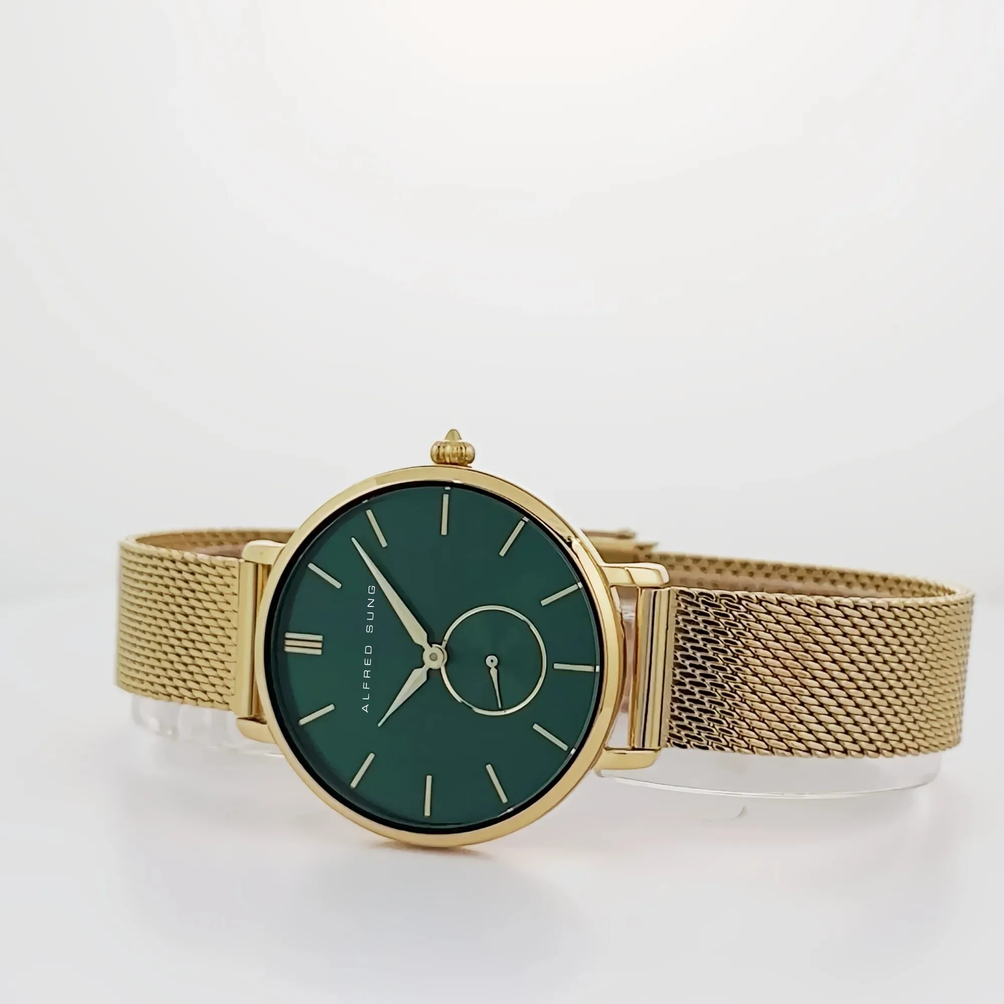 Alfred Sung Serenity Green Dial Gold Bracelet Ladies watch
