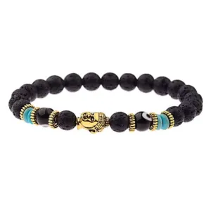 Amader Charm Buddha & Evil Eye 8mm Elastic Round Bright Black Stone Chakra Bracelets