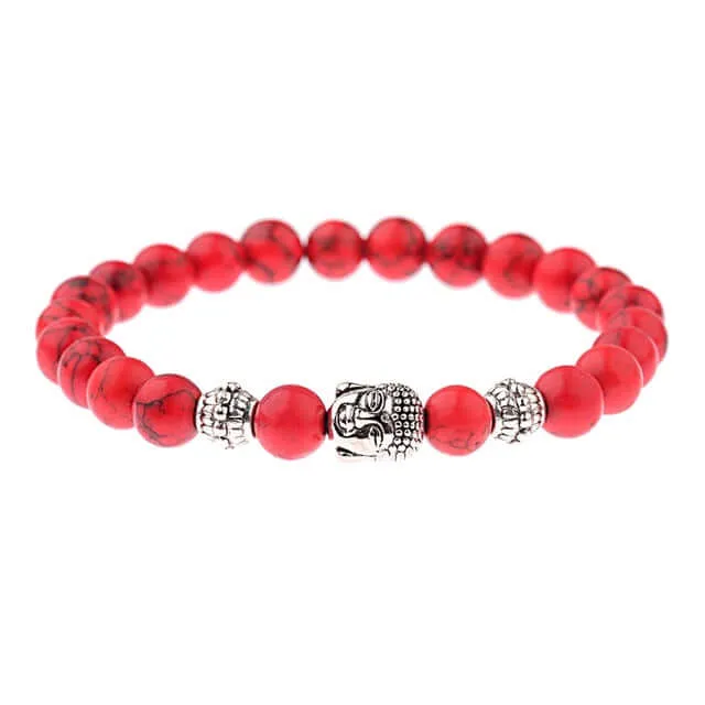 Amader Charm Buddha & Evil Eye 8mm Elastic Round Bright Black Stone Chakra Bracelets