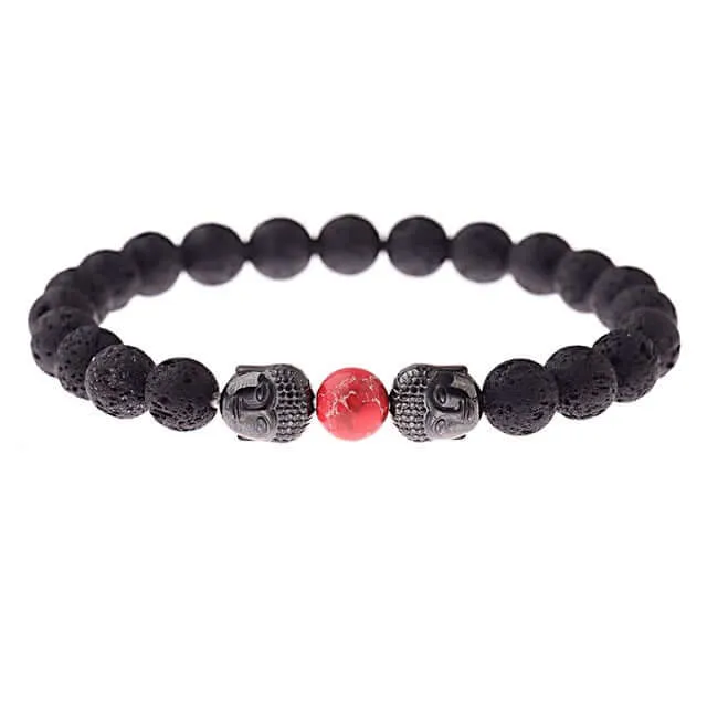 Amader Charm Buddha & Evil Eye 8mm Elastic Round Bright Black Stone Chakra Bracelets