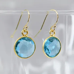 Aqua Blue Topaz Gold Bezel Earrings | Handcrafted December Birthstone