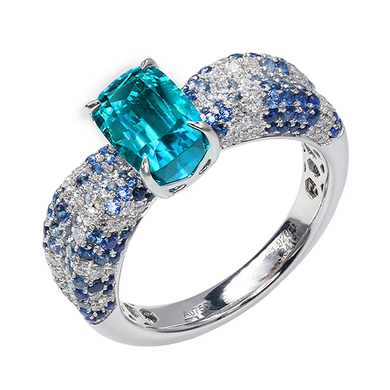 Aquamarine, Diamond and Sapphire Ring
