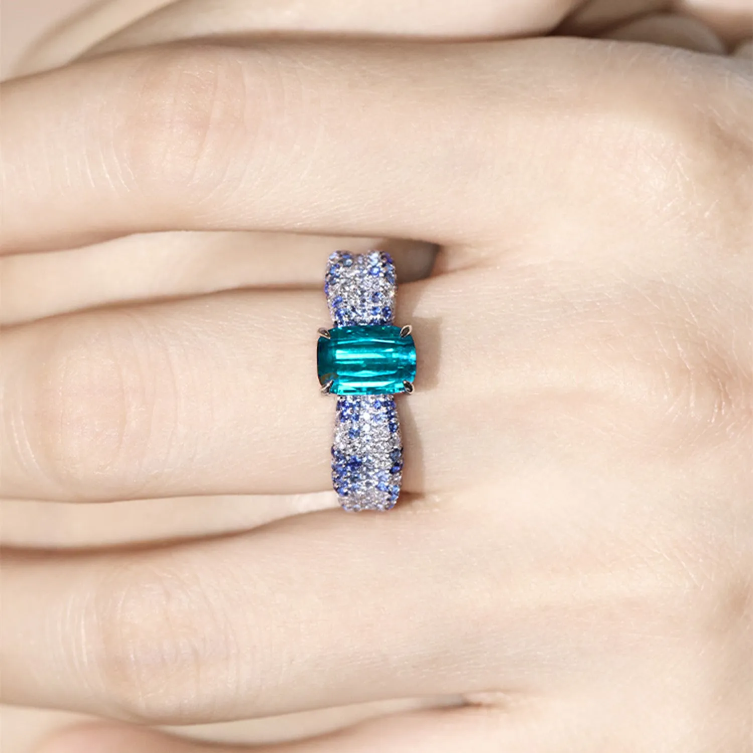 Aquamarine, Diamond and Sapphire Ring