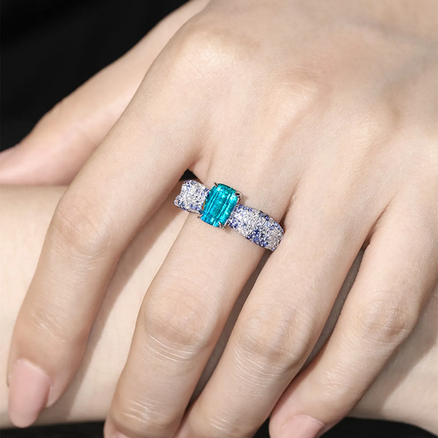 Aquamarine, Diamond and Sapphire Ring