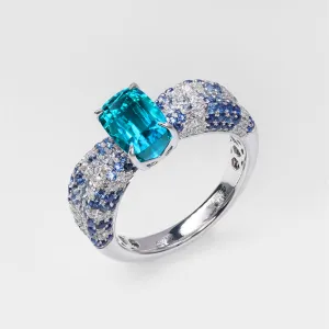 Aquamarine, Diamond and Sapphire Ring