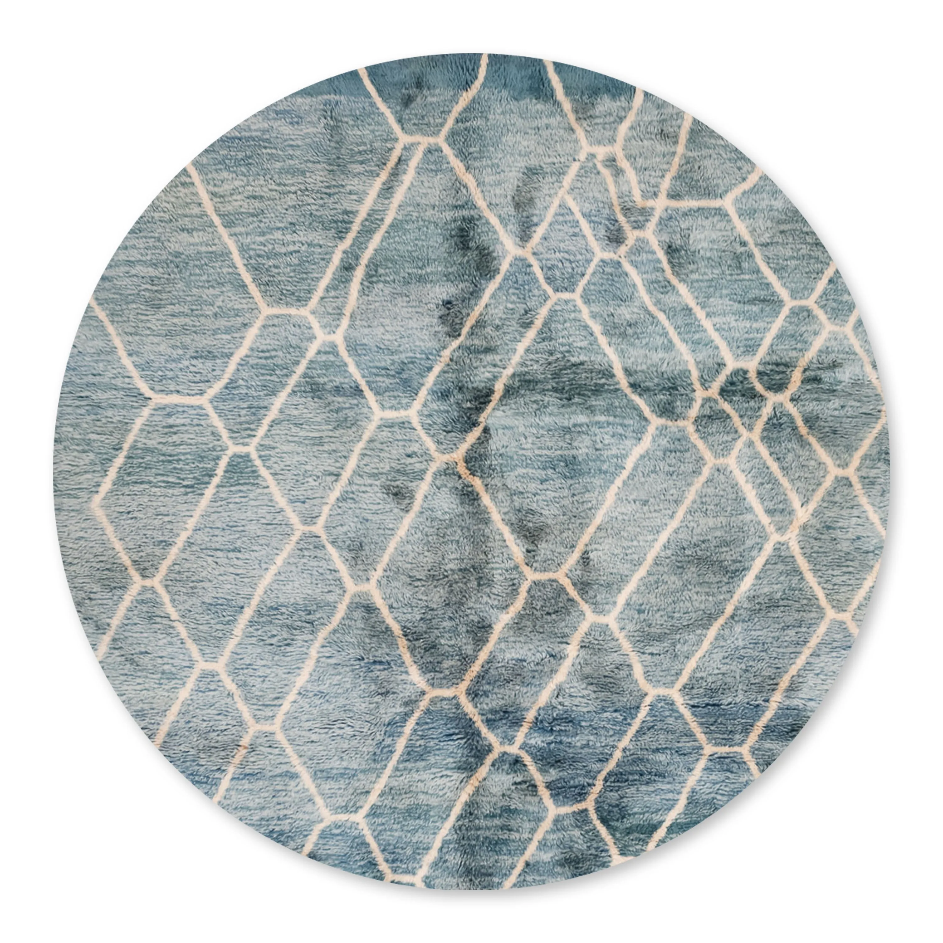 Aquamarine Dreams Round - Luxury Shag Moroccan Rug