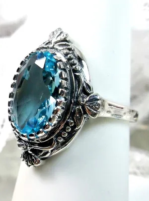 Aquamarine Ring, Size 8, Oval Wreath Filigree Ring - Vintage Art Nouveau Style Ring D74 - Ready to Ship