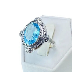 Aquamarine Ring, Size 9, Oval Wreath Filigree Ring - Vintage Art Nouveau Style Ring D74 - Ready to Ship