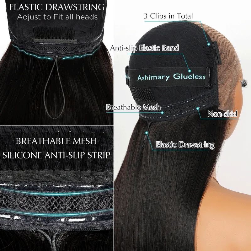 Ashimary 13x4 Glueless Transparent Lace Black Yaki Straight Silk Press Wig