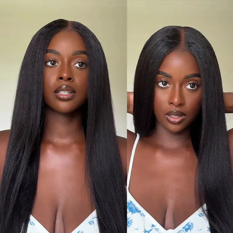 Ashimary 13x4 Glueless Transparent Lace Black Yaki Straight Silk Press Wig