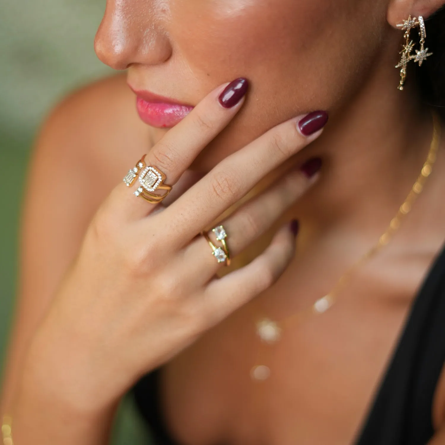 Baguette Diamond Adjustable Gold Fashion Ring