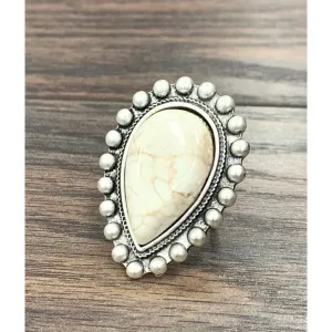 Big White Turquoise Tear Drop Ring