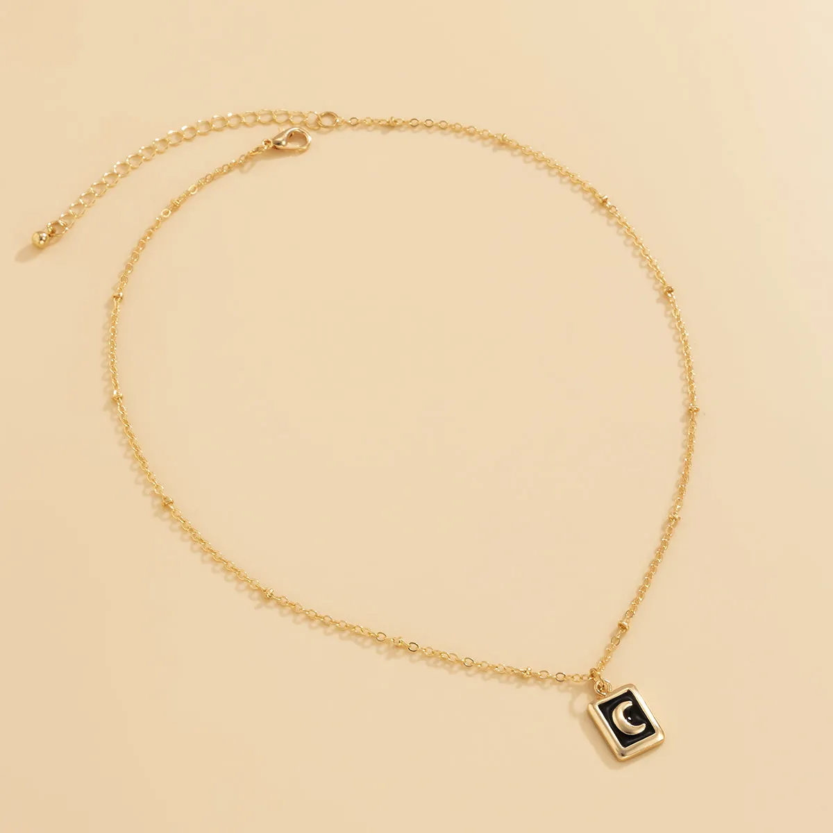 Black Enamel & 18K Gold-Plated Moon Card Pendant Necklace