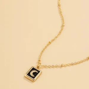 Black Enamel & 18K Gold-Plated Moon Card Pendant Necklace