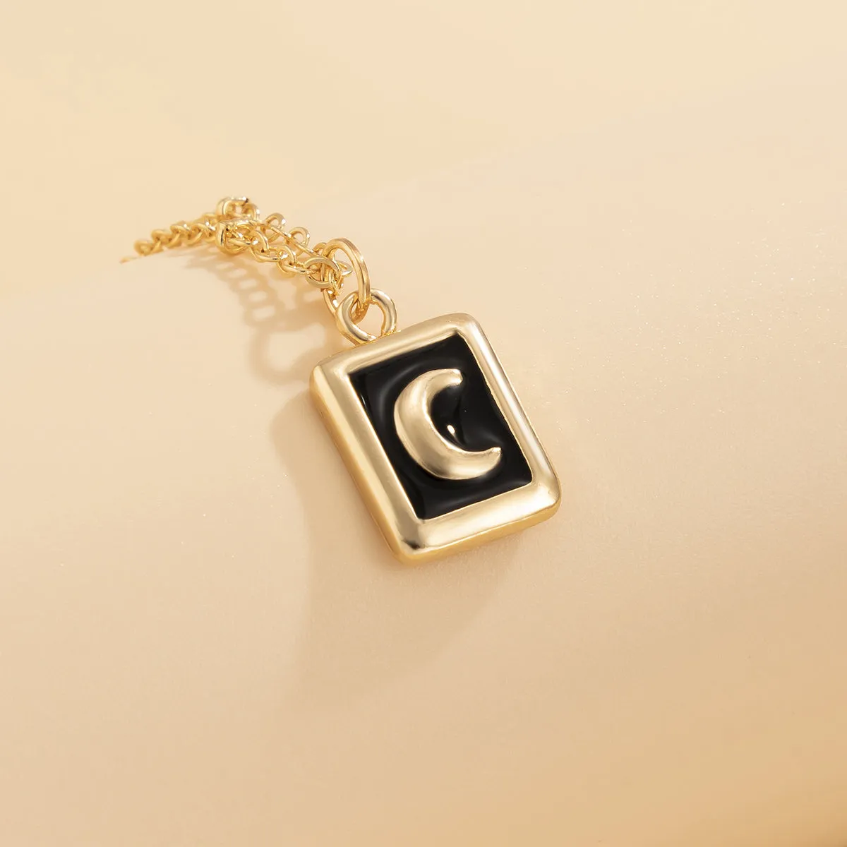 Black Enamel & 18K Gold-Plated Moon Card Pendant Necklace