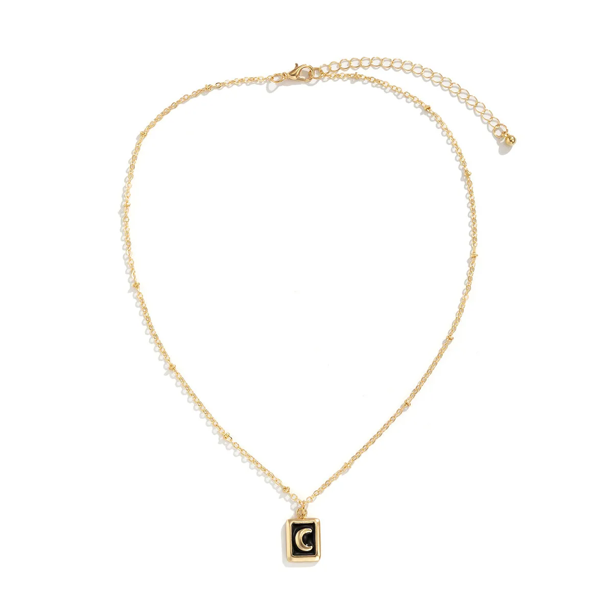 Black Enamel & 18K Gold-Plated Moon Card Pendant Necklace