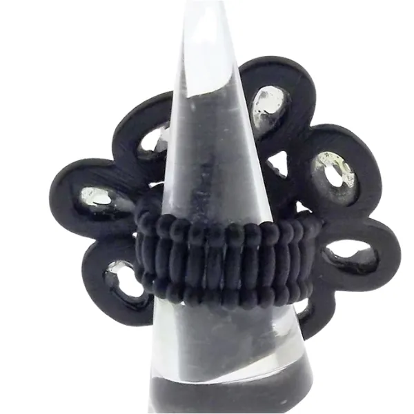 Black Flower Rhinestone Stretch Ring