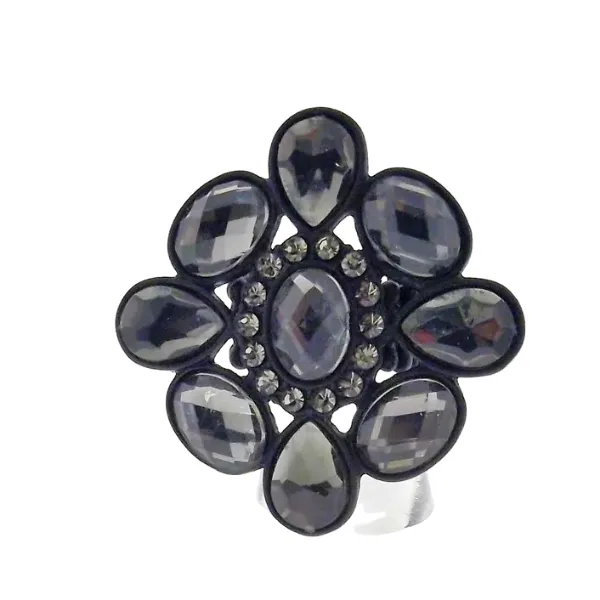 Black Flower Rhinestone Stretch Ring