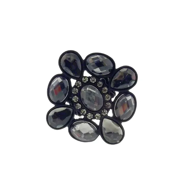 Black Flower Rhinestone Stretch Ring