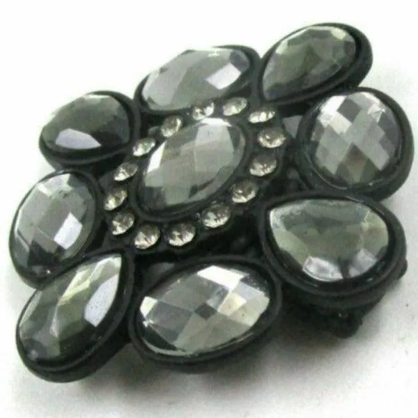 Black Flower Rhinestone Stretch Ring