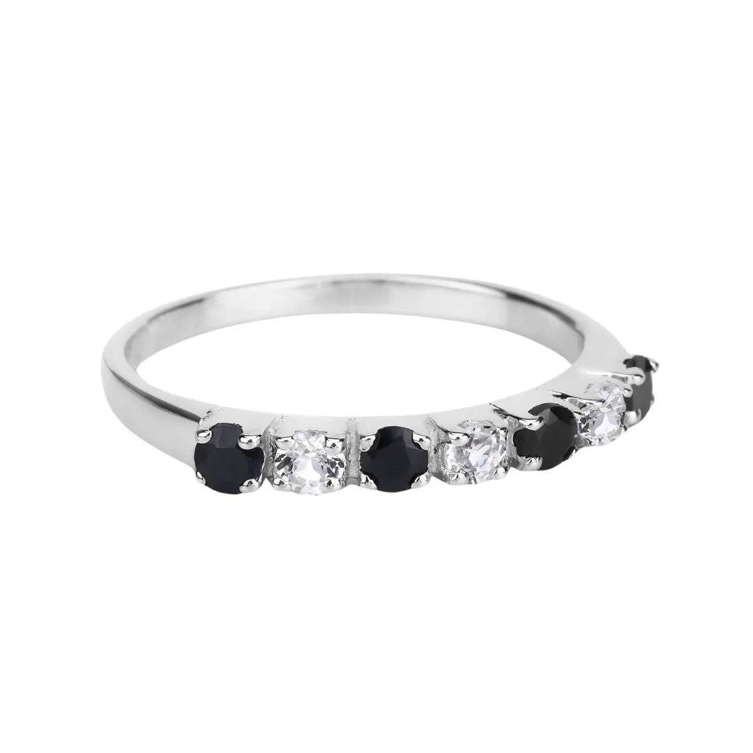 Black Sapphire and White Topaz Half Eternity Ring
