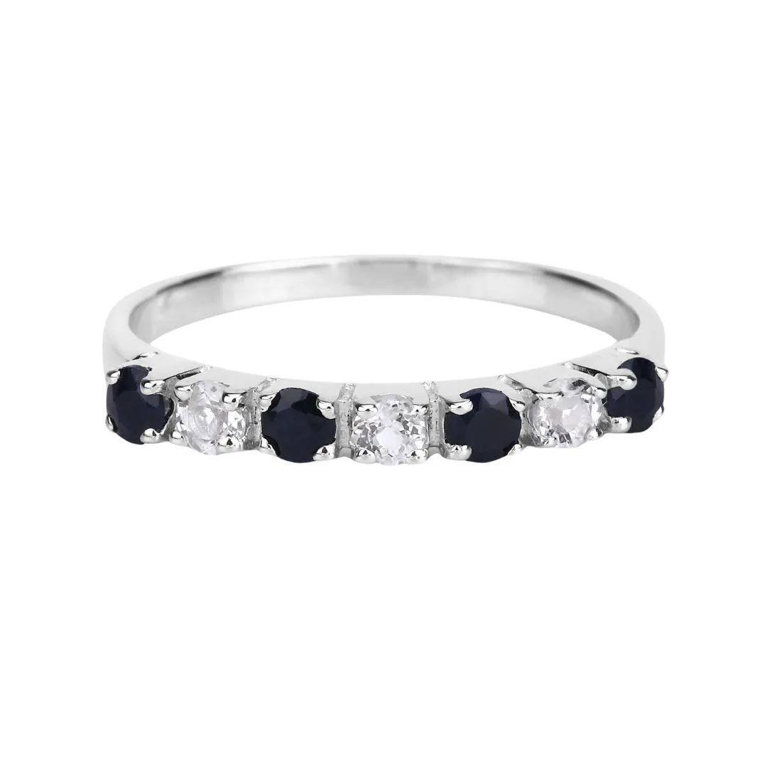 Black Sapphire and White Topaz Half Eternity Ring