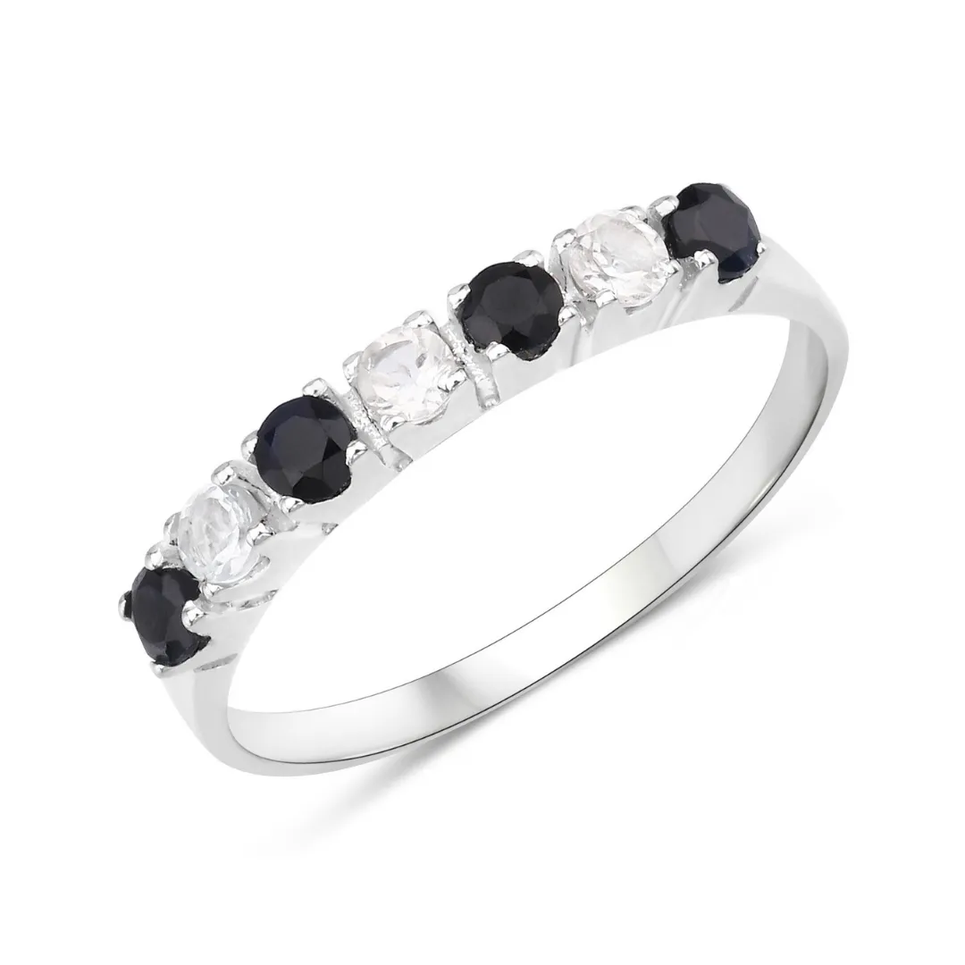 Black Sapphire and White Topaz Half Eternity Ring
