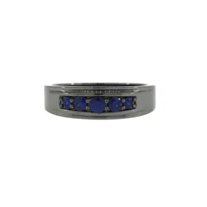 Blackened Silver Graduado Ring Blue Sapphires