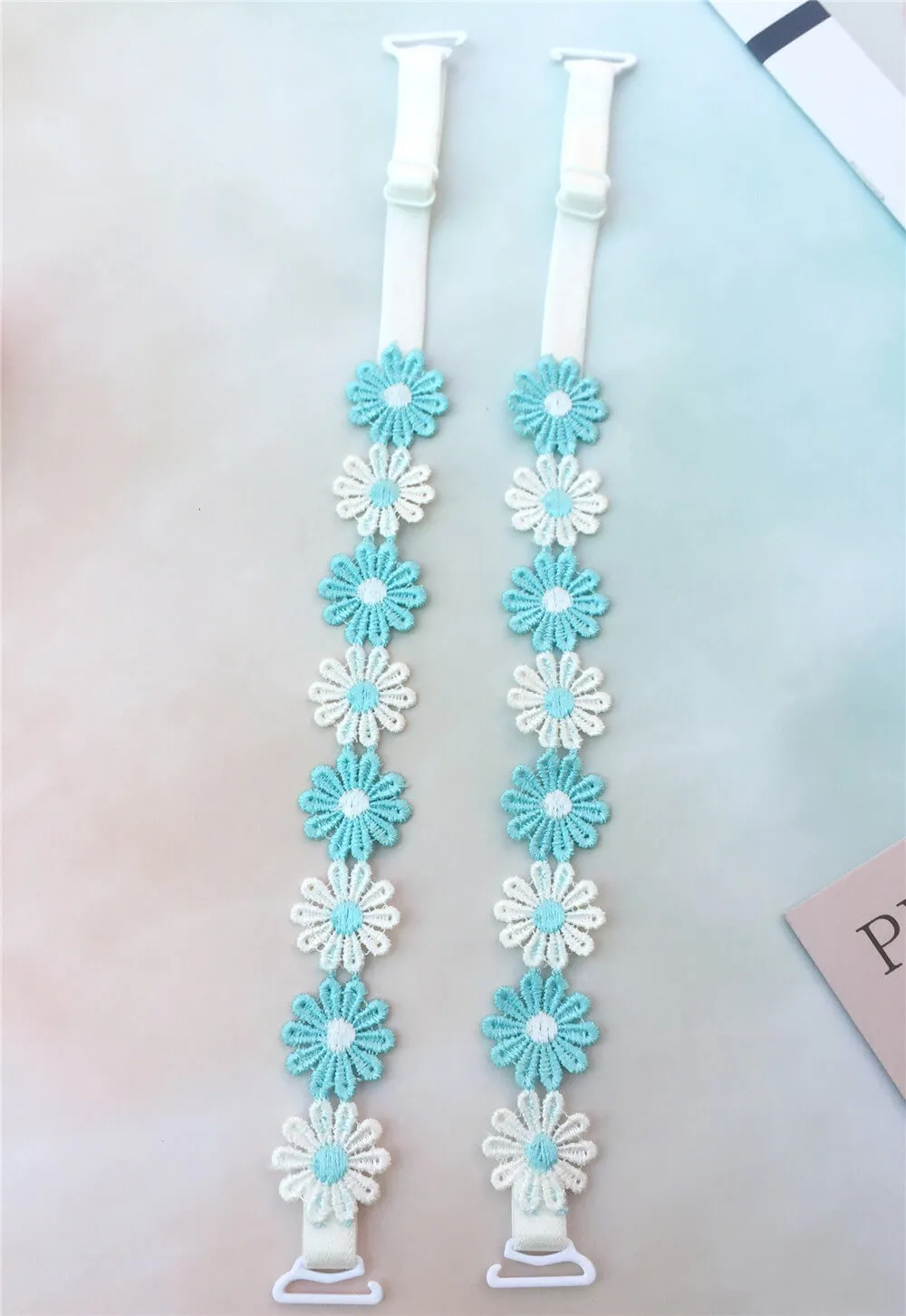 Blue White Daisy Bra Strap