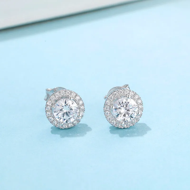 Brilliant Round Cut Moissanite Diamond  Earrings Necklace Sets