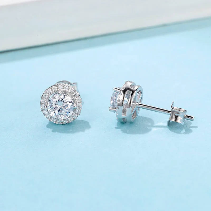 Brilliant Round Cut Moissanite Diamond  Earrings Necklace Sets