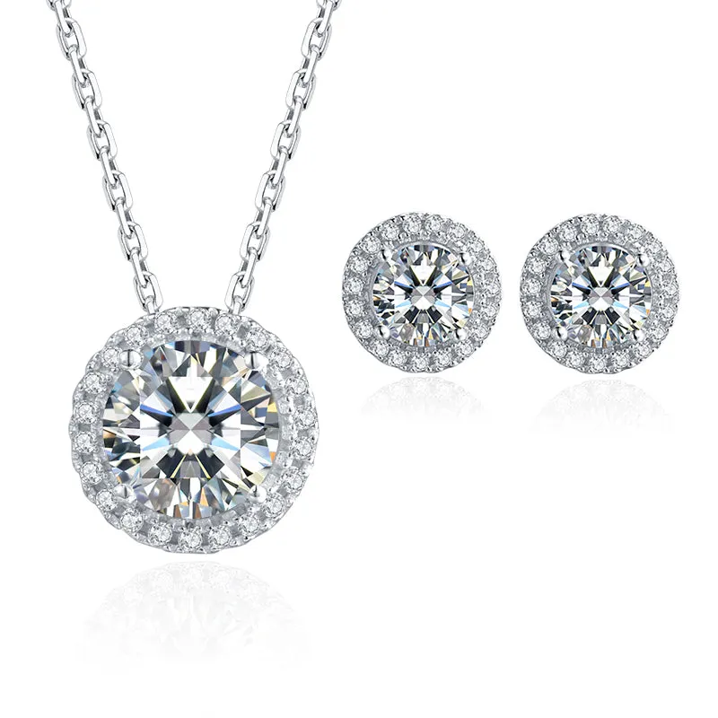 Brilliant Round Cut Moissanite Diamond  Earrings Necklace Sets