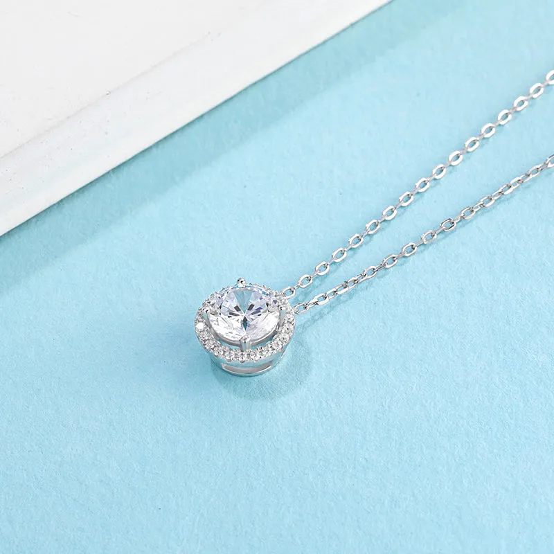 Brilliant Round Cut Moissanite Diamond  Earrings Necklace Sets