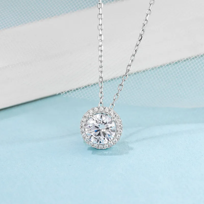 Brilliant Round Cut Moissanite Diamond  Earrings Necklace Sets