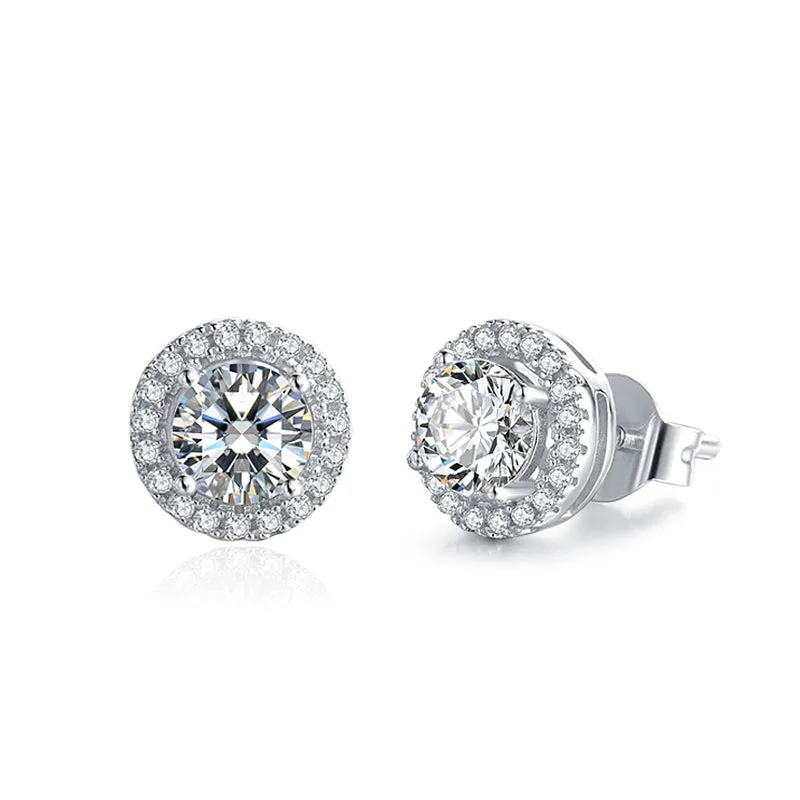 Brilliant Round Cut Moissanite Diamond  Earrings Necklace Sets