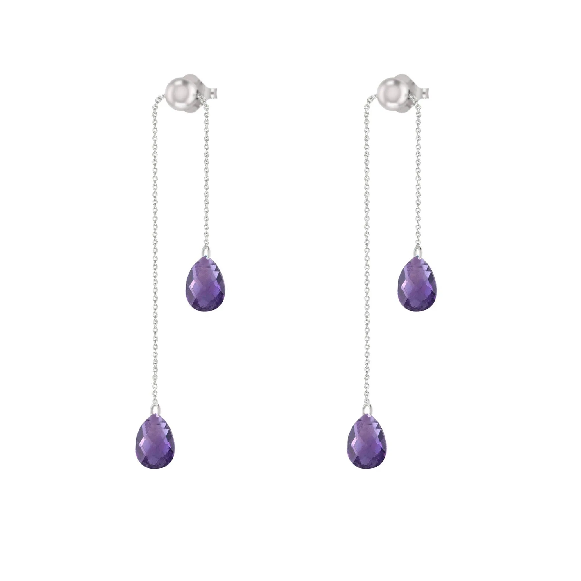 Briolette Amethyst Adjustable Earrings in Sterling Silver
